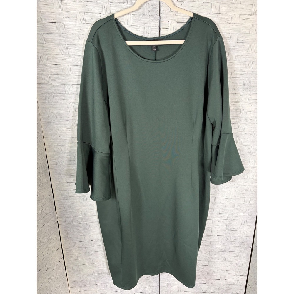 Lane Bryant Womens Dress Sheath Green Hunter Bell Sleeve Scuba evening plus size